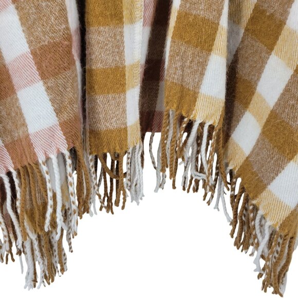 Sonoma Picnic Plaid Boho Blanket Shawl Wrap Poncho Tassel Fringe Warm Tones - Picture 6 of 9